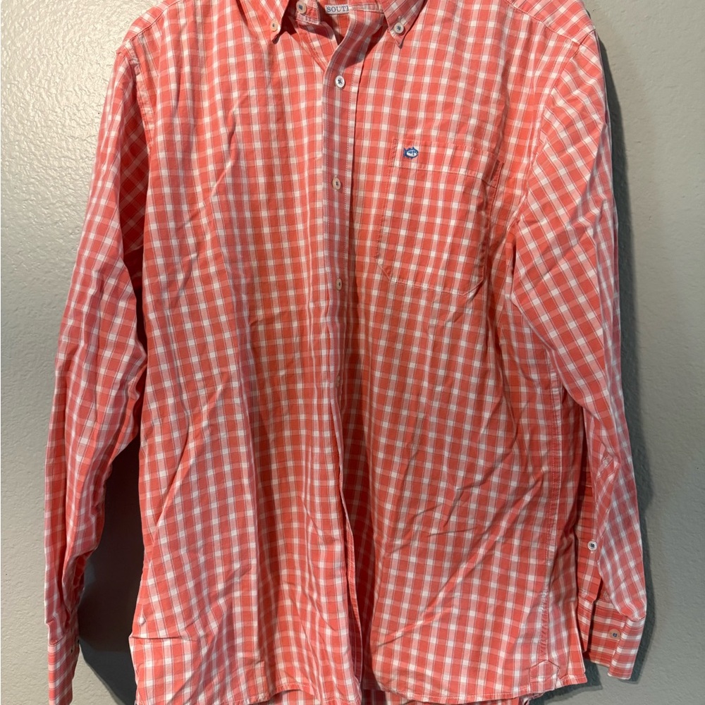 Southern Tide Coral Plaid Button-Down Shirt